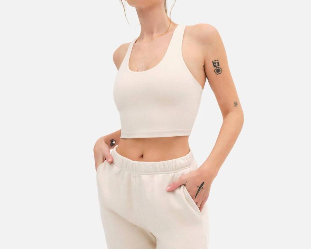 NEW MATE women's organic stretch racer tank top in white